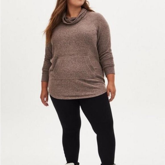 Women’s torrid 1 Blush Tan Super Soft Plush Cowl Neck Raglan Tunic Sweatshirt - Picture 13 of 14